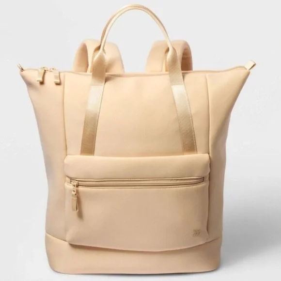 BEIGE TAN SOFT THICK PADDED NEOPRENE BACKPACK NWT - Picture 1 of 4